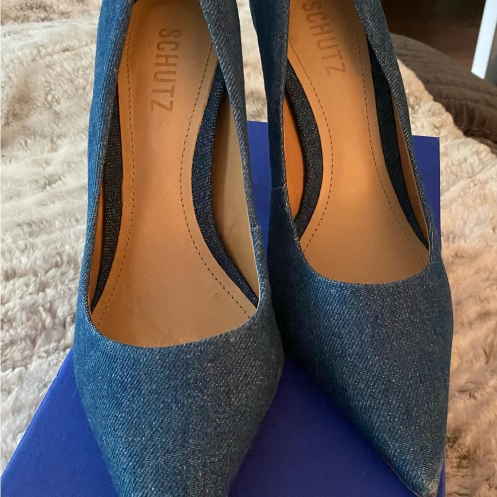 Schutz Blue Denim Heels - Picture 2 of 6